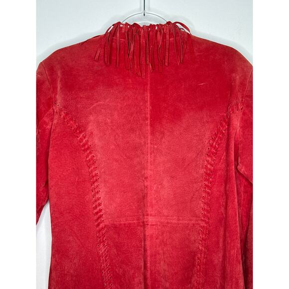 Y2K Western Boho Chico’s Design Red Suede Fringe Leather Jacket Size 2 (M/L) - Picture 11 of 16